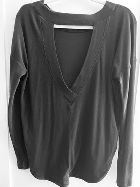 Athleta Presence V-Neck Long Sleeve Open Back Top - Black